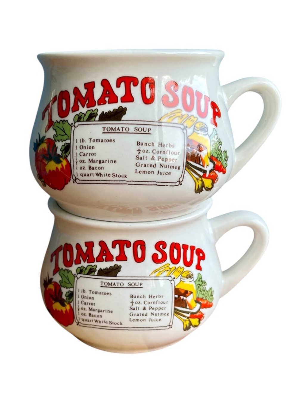 Vintage Tomato Soup Recipe Ceramic Mugs - Set of Two